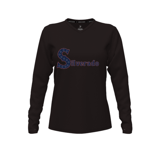 [CUS-DFW-TEES-PER-VNK-LSL-BLK-FYXS-LOGO2] Decker Performance T-Shirt (Female Youth XS, Black, V Neck, Logo 2, Long Sleeve)