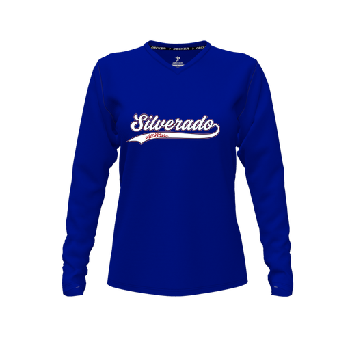 [FTLVPTRY-FYXS-LOGO3] Decker Performance T-Shirt (Female Youth XS, Royal, V Neck, Logo 3, Long Sleeve)