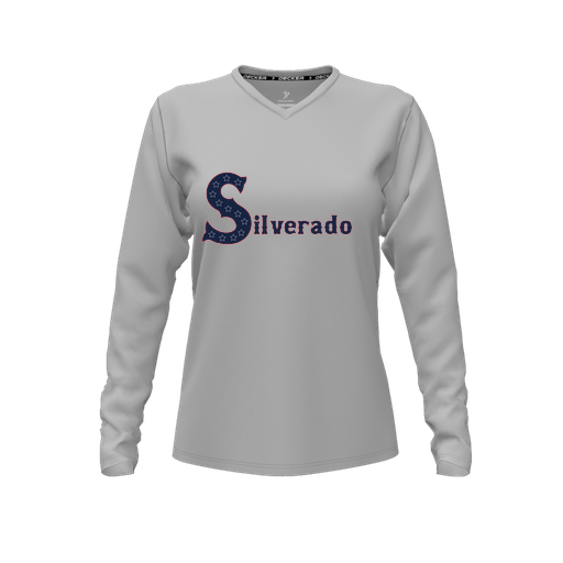 [CUS-DFW-TEES-PER-VNK-LSL-GRY-FYXS-LOGO2] Decker Performance T-Shirt (Female Youth XS, Gray, V Neck, Logo 2, Long Sleeve)